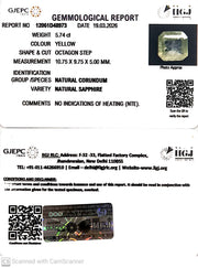 5.74/CT Natural Yellow Sapphire With Govt Lab Certificate-12061D48973